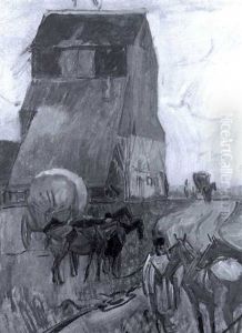 Muhle In Russland Mit Wartenden Wagen by Robert Von Haug