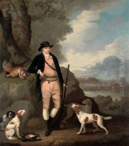 Portrait Of George Farmer Of Witton Manor, Staffordshire With His Dogs, In A Landscape by Moses Haughton the Elder