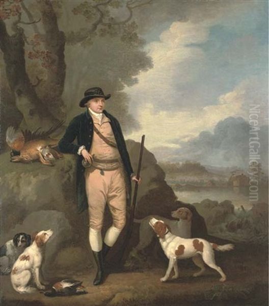 Portrait Of George Farmer Of Witton Manor, Staffordshire, Full-length, With His Dogs, In A Landscape - view 1