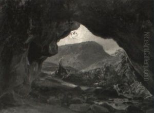 Sudliche Sommerlandschaft Mit Grottendurchblick Und Quellbach by Gustav Von Haugk