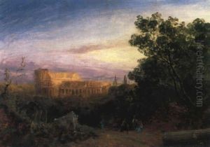 Das Roemische Kolosseum Bei Sonnenuntergang by Gustav Von Haugk