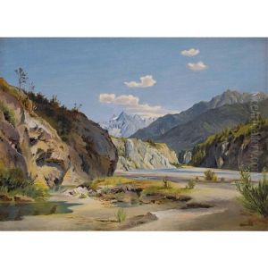 Sommerliches Flusstal Im Gebirge by Karl Franz Emanuel Haunold