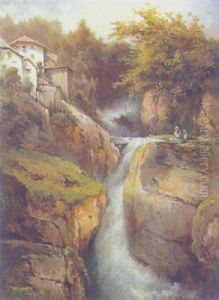 Der Muhlbachfall In Hallstadt, Salzkammergut Der Muhlbachfall In Hallstadt, Salzkammergut