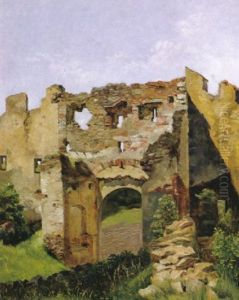 Malerische Burgruine Im Sonnigen Licht by Karl Franz Emanuel Haunold