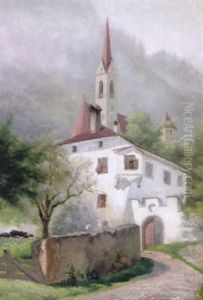 Sommermorgen In Der Wachau Mit Malerischem Gehoft In Einem Kirchdorf by Karl Franz Emanuel Haunold