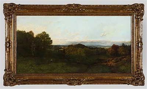 Abendstimmung Uber Weitlaufiger Landschaft Mit Heimkehrender Bauernfamilie - view 1