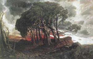 Prachtvoller Sonnenuntergang Mit Malerischer Baumgruppe by Josef Haunstetter