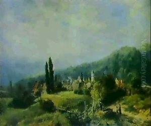 Sydtysk Landsby I Bakket Landskab by Josef Haunstetter