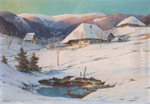 Sicht Auf Einen Bauernhof In Winterlandschaft