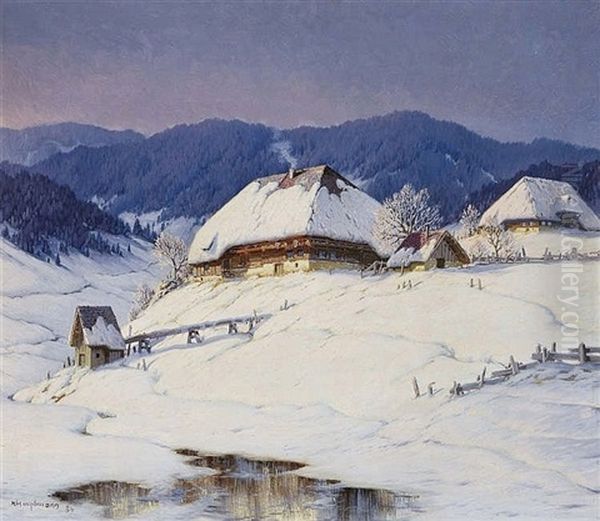 Landscape Near Bernau Black Forest Houses In Winter Landscape - view 1