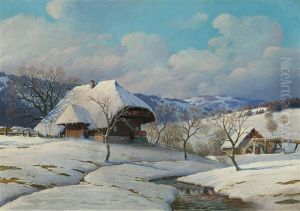 Winter Landscape With Farmhouse In The Black Forest by Karl Hauptmann