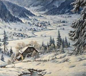 Alte Muhle Im Schnee Im Schwarzwald (old Mill In The Snow At The Black Forest) by Karl Hauptmann