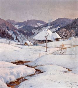 Black Forest House In An Evening Setting Winter Landscape Black Forest House In An Evening Setting Winter Landscape