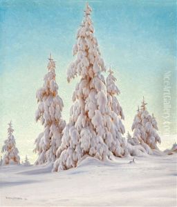 Winter Landscape With Snow-clad Firs by Karl Hauptmann
