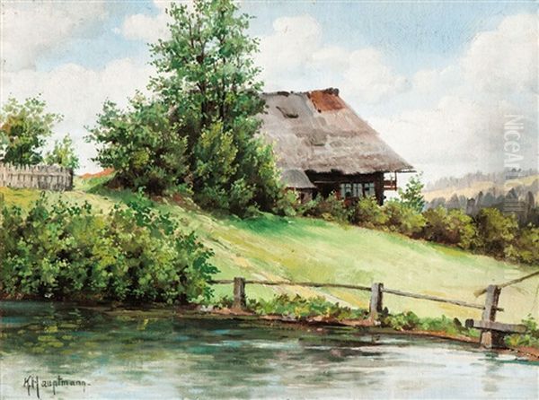 Schwarzwaldhaus Mit Teich An Einem Sommertag - view 1