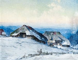 Schwarzwaldhauser In Verschneiter Landschaft by Karl Hauptmann