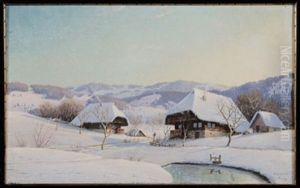 Winter Landscape With Chalets, Freiburg by Karl Hauptmann