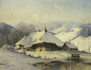 Schwarzwaldhof Mit Backhausle An Einem Sonnigen Wintertag by Karl Hauptmann