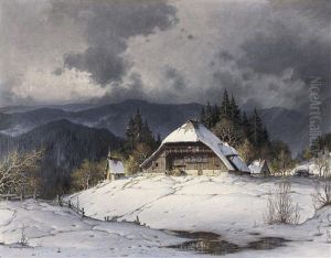 Erster Schnee Im Schwarzwald. Schwarzwalder Gehoft Unter Schneewolken by Karl Hauptmann