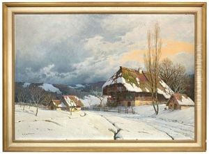 Winterliche Schwarzwaldlandschaft Mit Einem Bauernhof by Karl Hauptmann
