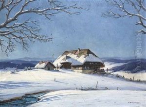 Winterlandschaft Mit Einem Bauernhof Bei St. Margen Im Schwarzwald by Karl Hauptmann