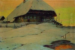 Winterabend (schwarzwaldhaus In Verschneiter Landschaft) by Karl Hauptmann