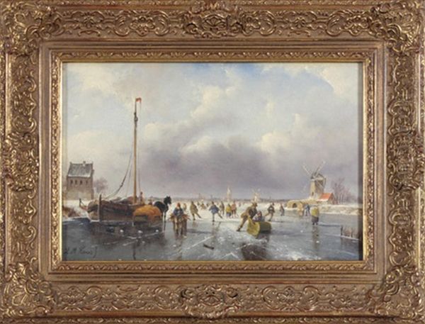 Winterlandschaft Mit Schlittschuhlaufern - view 1