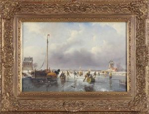 Winterlandschaft Mit Schlittschuhlaufern