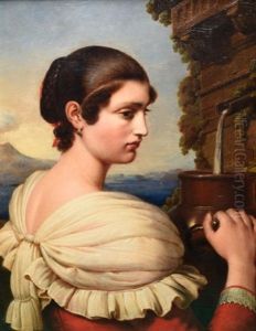La Femme A L"amphore Devant Le Vesuve