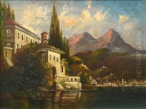 Landscape With Mountains And Lake by Rudolf Eduard Hauser