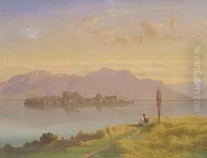 Partie Am Chiemsee Mit Blick Auf Die Fraueninsel