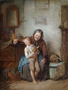 Vorunterricht. Eine Grosmutter Bringt Ihrem Enkel Das Lesen Bei by Rudolf Hausleithner