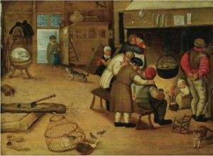 Interior With Peasants Warming Themselves By A Fire by Peeter Baltens
