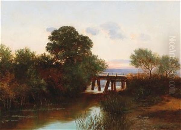 Sunset Over A Landscape With River - view 1