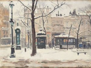 Porte De Namur Sous La Neige by Gaston Haustrate