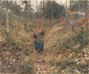 Ramasseuse De Bois A La Foret by Gaston Haustrate