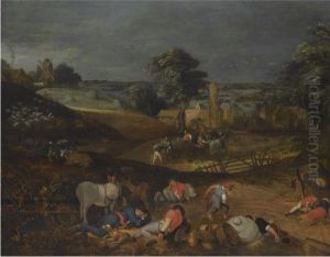 Landscape With Peasants Harvesting by Peeter Baltens