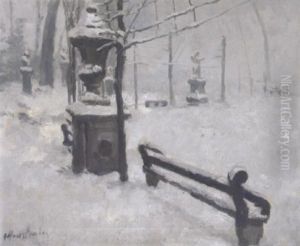Vue Du Parc De Bruxelles Sous La Neige by Gaston Haustrate