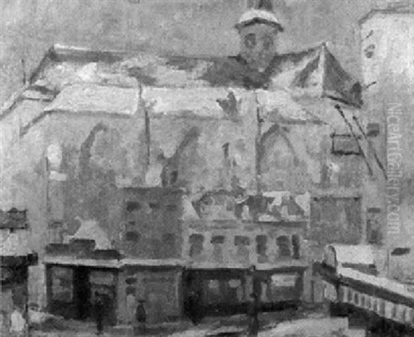 Winterliche Stadtansicht Mit Gotischer Kirche - view 1