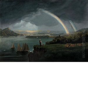 Rainbow Over The Hudson With High Tor And Croton Point In The Distance by Robert Havell Jr.