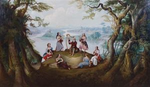 Harpist And Maidens In A Lakeland Landscape by Joseph Patrick Haverty