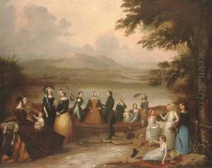 Group Portrait Of A Family (the Reilly Family, Of Scarvagh?) Stepping Ashore From A Boat On A Lough, With Mountains Beyond by Joseph Patrick Haverty