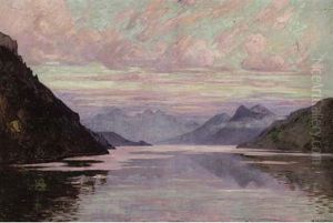 Coucher De Soleil Sur Le Lac De Come by Henri Charles Julien Havet