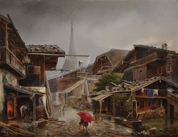 An Alpine Village In The Rain, At The Blacksmith - view 1