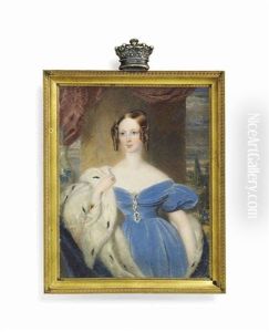 Emily Mary, Countess Of Craven, Nee Grimston (d. 1901), In An Off-the-shoulders Blue Dress With Pearl Pins At Corsage