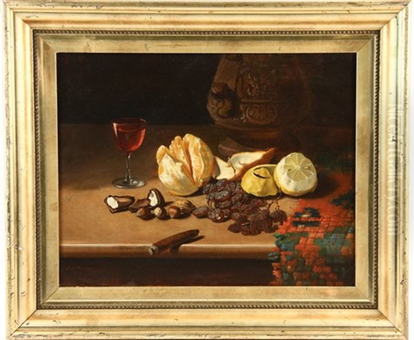 Still Life Of Fruit, Nuts, Wine And Flowers With A Cigar On The Table Edge - view 1