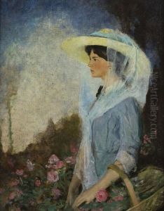 Lady With Basket Of Roses