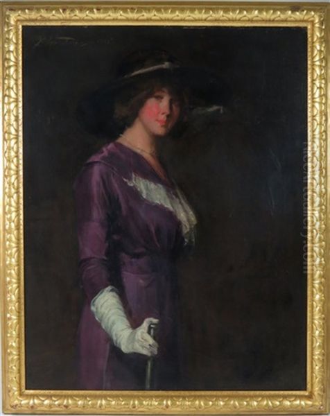 Portrait Of Woman In Lavender Wearing White Gloves - view 1