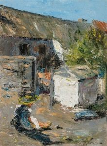Seated Outdoor Figure Beside Structures