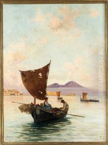 Abendstimmung Mit Fischerbooten In Der Bucht Von Neapel by Bernardo Hay